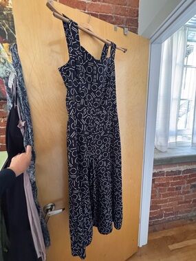 1. State Black and White Geometric Cropped Jumpsuit